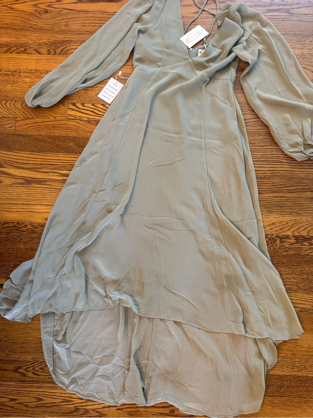 Joyfolie Sage Green High-Low Wrap Dress